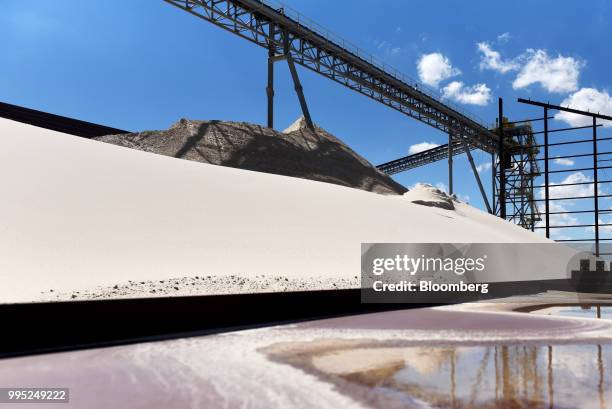 Sand piles stand at the Black Mountain Sand LLC Vest Mine in Winkler County, Texas, U.S., on Tuesday, June 19, 2018. In the West Texas plains,...