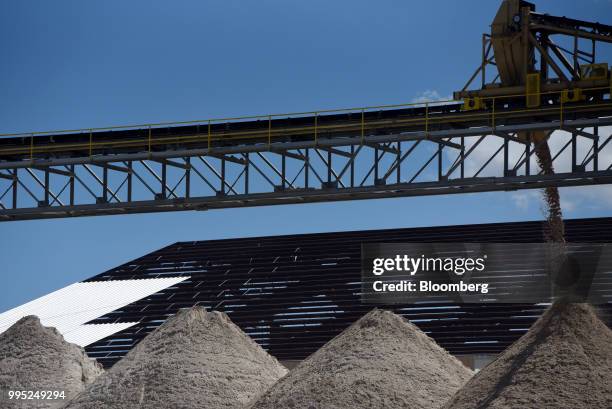 Sand piles stand at the Black Mountain Sand LLC Vest Mine in Winkler County, Texas, U.S., on Tuesday, June 19, 2018. In the West Texas plains,...