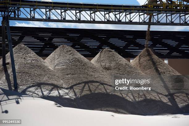 Sand piles stand at the Black Mountain Sand LLC Vest Mine in Winkler County, Texas, U.S., on Tuesday, June 19, 2018. In the West Texas plains,...