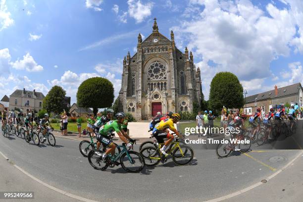 Greg Van Avermaet of Belgium and BMC Racing Team Yellow Leader Jersey / Peter Sagan of Slovakia and Team Bora Hansgrohe Green Sprint Jersey / Vay...