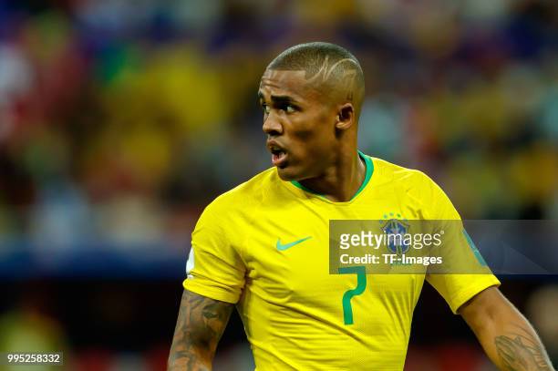 Douglas Costa of Brazil looks on during the 2018 FIFA World Cup Russia Quarter Final match between Brazil and Belgium at Kazan Arena on July 6, 2018...