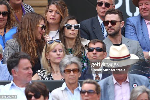 Justin Timberlake and his wife Jessica Biel attend day eight of the Wimbledon Lawn Tennis Championships at All England Lawn Tennis and Croquet Club...