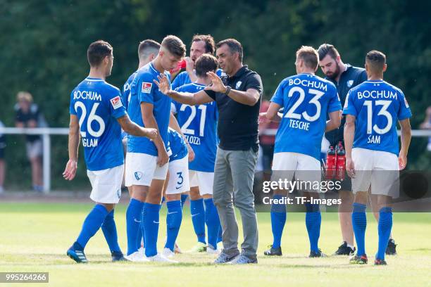 Coach Robin Dutt of Bochum gestures during the Friendly match between FC Bruenninghausen and VfL Bochum on July 4, 2018 in Bochum, Germany.