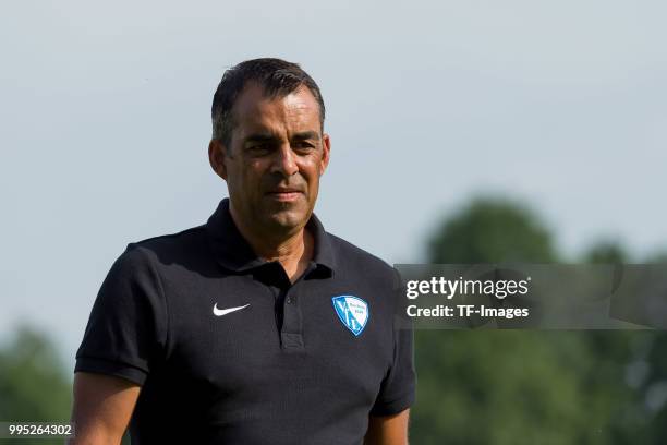 Coach Robin Dutt of Bochum looks on during the Friendly match between FC Bruenninghausen and VfL Bochum on July 4, 2018 in Bochum, Germany.