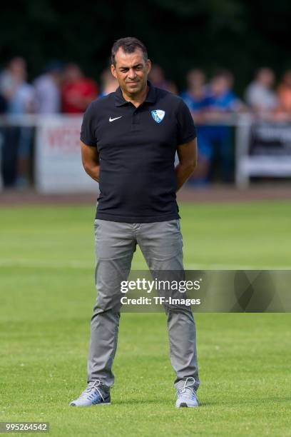 Coach Robin Dutt of Bochum looks on during the Friendly match between FC Bruenninghausen and VfL Bochum on July 4, 2018 in Bochum, Germany.