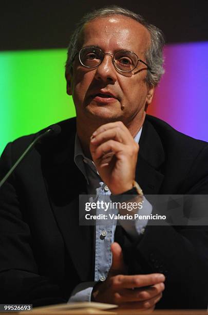 Walter Veltroni attends the ''Quando cade l'acrobata, entrano i clown'' book presentation during the 2010 Turin International Book Fair on May 14,...