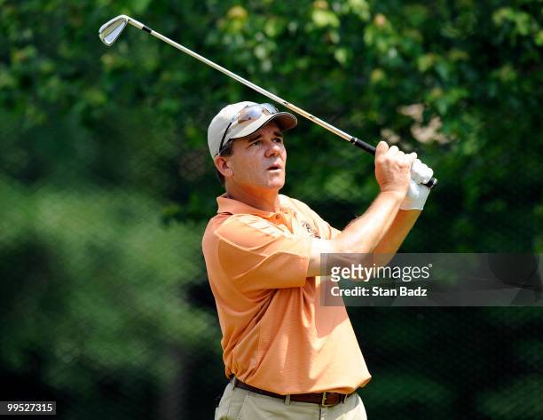 Scott Dunlap hits from the ninth tee box during the second round of the BMW Charity Pro-Am at the Thornblade Club held on May 14, 2010 in Greer,...