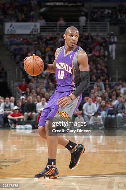 Leandro Barbosa of the Phoenix Suns dribbles the ball against the Milwaukee Bucks on April 3, 2010 at the Bradley Center in Milwaukee, Wisconsin....