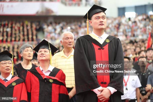 Former NBA player Yao Ming attends the 2018 undergraduate graduation ceremony of Shanghai Jiao Tong University on July 8, 2018 in Shanghai, China.