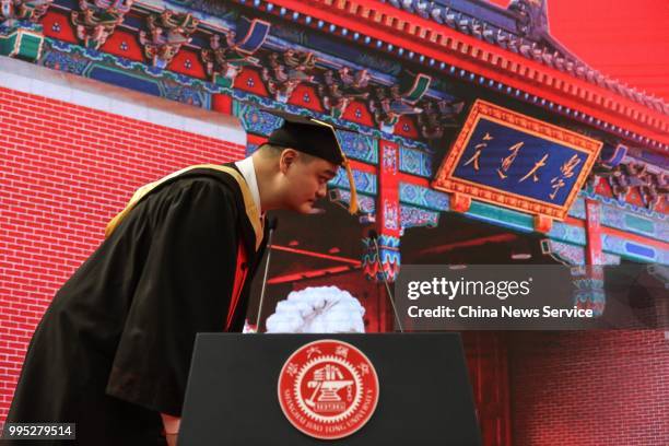 Former NBA player Yao Ming attends the 2018 undergraduate graduation ceremony of Shanghai Jiao Tong University on July 8, 2018 in Shanghai, China.