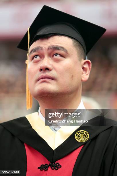 Former NBA player Yao Ming attends the 2018 undergraduate graduation ceremony of Shanghai Jiao Tong University on July 8, 2018 in Shanghai, China.