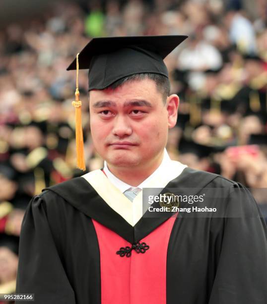Former NBA player Yao Ming attends the 2018 undergraduate graduation ceremony of Shanghai Jiao Tong University on July 8, 2018 in Shanghai, China.