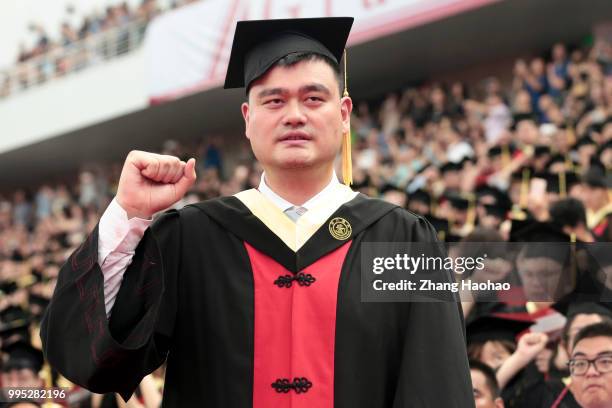 Former NBA player Yao Ming attends the 2018 undergraduate graduation ceremony of Shanghai Jiao Tong University on July 8, 2018 in Shanghai, China.