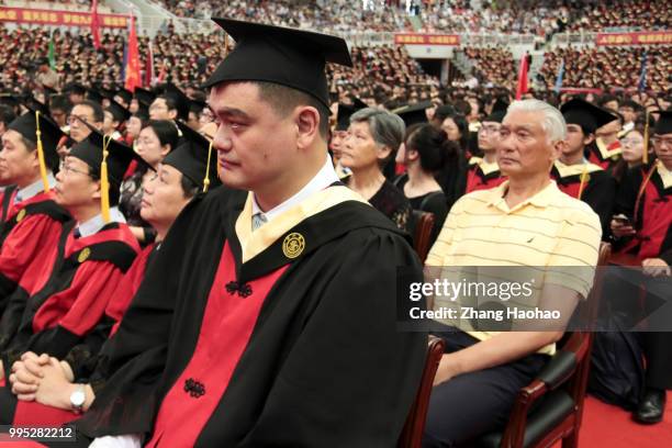 Former NBA player Yao Ming attends the 2018 undergraduate graduation ceremony of Shanghai Jiao Tong University on July 8, 2018 in Shanghai, China.