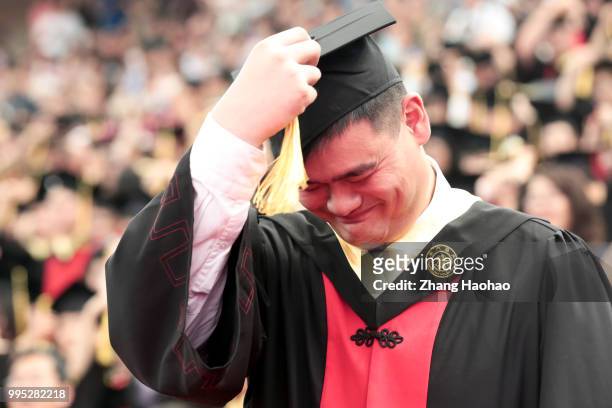 Former NBA player Yao Ming attends the 2018 undergraduate graduation ceremony of Shanghai Jiao Tong University on July 8, 2018 in Shanghai, China.
