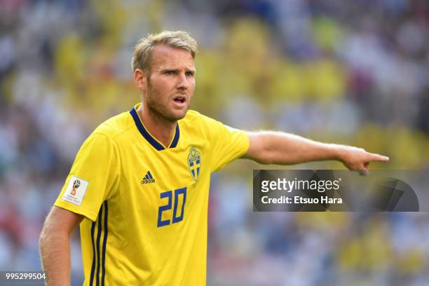Ola Toivonen of Sweden in action during the 2018 FIFA World Cup Russia Quarter Final match between Sweden and England at Samara Arena on July 7, 2018...