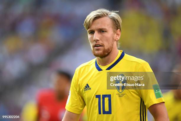 Emil Forsberg of Sweden looks on during the 2018 FIFA World Cup Russia Quarter Final match between Sweden and England at Samara Arena on July 7, 2018...