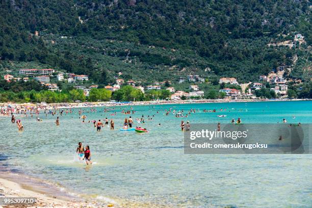 beach in skala potamias in thasos island, greece - thasos stock pictures, royalty-free photos & images