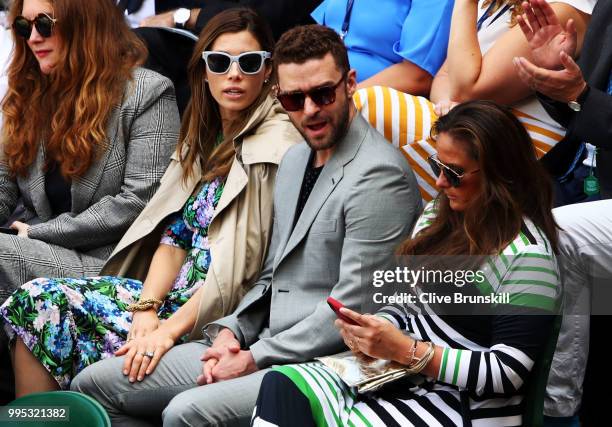 Justin Timberlake and his wife Jessica Biel attend day eight of the Wimbledon Lawn Tennis Championships at All England Lawn Tennis and Croquet Club...