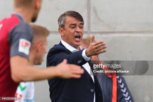 Head coach of Fuerth Damir Buric gestures during the German 2. Bundesliga match between SpVgg Greuther Fuerth and 1. FC Nuremberg in Fuerth, Germany,...