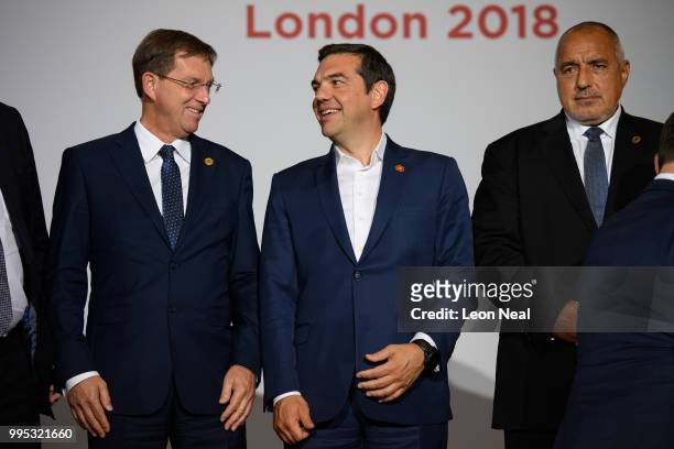 Slovenia's Prime Minister Miro Cerar, Greece's Prime Minister Alexis Tsipras and Bulgaria's Prime Minister Boyko Borissov prepare to take part in the...