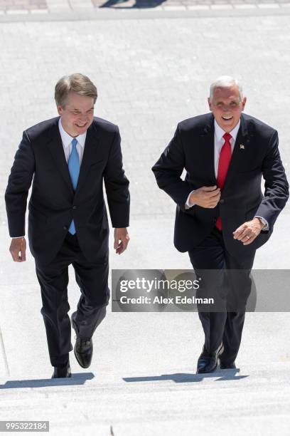 Vice President Mike Pence, right, and Supreme Court nominee Brett Kavanaugh arrive at the U.S. Capitol on July 10, 2018 in Washington, DC. U.S....