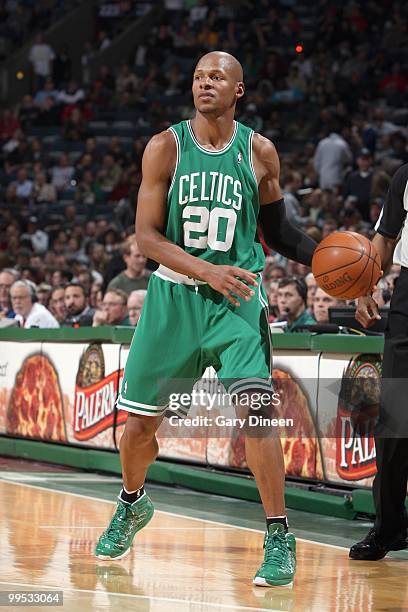 Ray Allen of the Boston Celtics dribbles against the Milwaukee Bucks on March 9, 2010 at the Bradley Center in Milwaukee, Wisconsin. NOTE TO USER:...