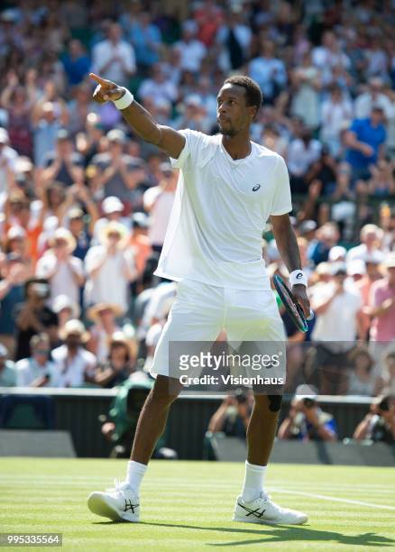 Gael Monfils of France during his third round match against Sam Querrey of USA on day five of the Wimbledon Lawn Tennis Championships at the All...