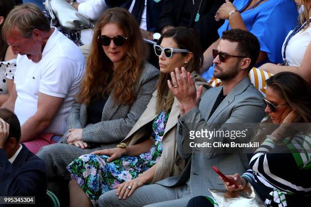 Justin Timberlake and his wife Jessica Biel attend day eight of the Wimbledon Lawn Tennis Championships at All England Lawn Tennis and Croquet Club...