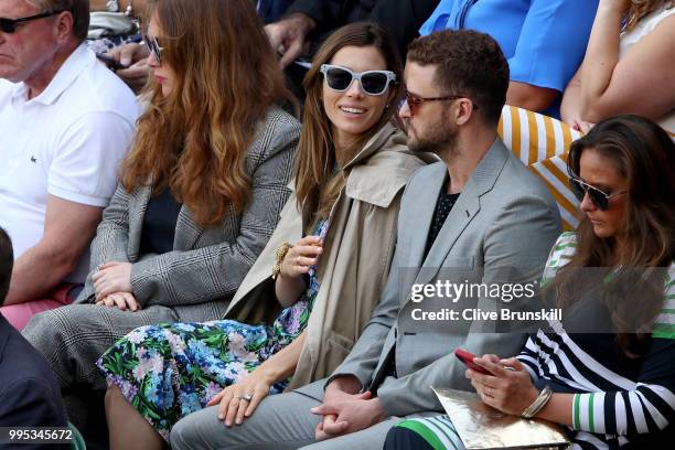 Justin Timberlake and his wife Jessica Biel attend day eight of the Wimbledon Lawn Tennis Championships at All England Lawn Tennis and Croquet Club...