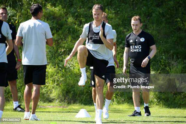 Jonny Evans during the Leicester City pre-season training camp on July 10, 2018 in Evian, France.