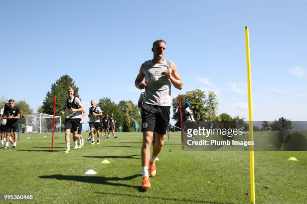 Andy King during the Leicester City pre-season training camp on July 10, 2018 in Evian, France.
