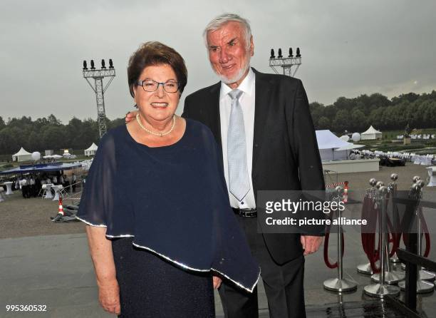 July 2018, Germany, Munich: Barbara Stamm of the Christian Social Union , President of the Bavarian Landtag and host, and her husband Ludwig Stamm,...