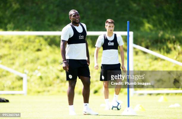 Wes Morgan during the Leicester City pre-season training camp on July 10, 2018 in Evian, France.