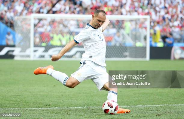 Sergei Ignashevich of Russia during the 2018 FIFA World Cup Russia Round of 16 match between Spain and Russia at Luzhniki Stadium on July 1, 2018 in...
