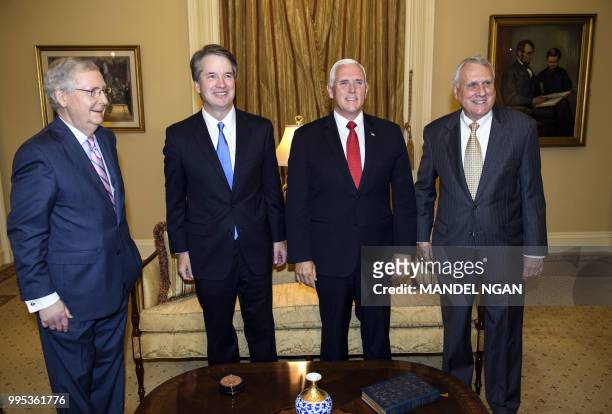 Senate Majority Leader Mitch McConnell, Supreme Court associate justice nominee Brett Kavanaugh, US Vice President Mike Pence and former US Senator...