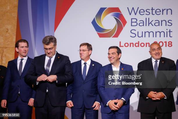 Left to right, Sebastian Kurz, Austria's chancellor, Andrej Plenkovic, Croatia's Prime Minister, Miro Cerar, Slovenia's prime minister, Alexis...