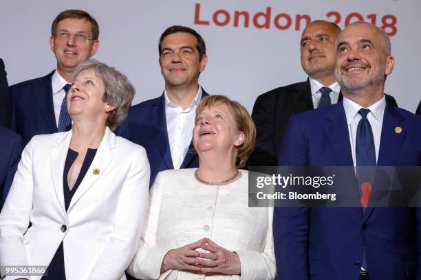 Left to right, Miro Cerar, Slovenia's prime minister, Theresa May, U.K. Prime minister, Alexis Tsipras, Greece's prime minister, Angela Merkel,...