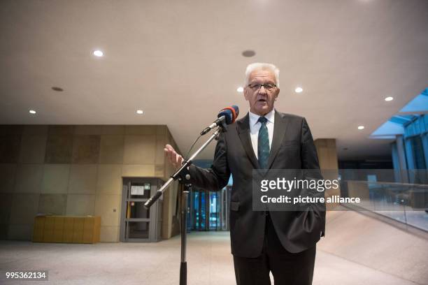 Premier of Baden-Wuerttemberg Winfried Kretschmann gives a statement on the projections on the outcome of the German election in Stuttgart, Germany,...