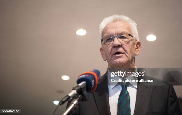 Premier of Baden-Wuerttemberg Winfried Kretschmann gives a statement on the projections on the outcome of the German election in Stuttgart, Germany,...