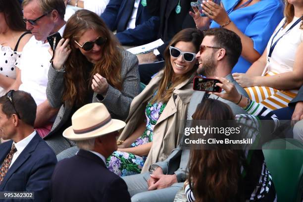 Justin Timberlake and his wife Jessica Biel attend day eight of the Wimbledon Lawn Tennis Championships at All England Lawn Tennis and Croquet Club...