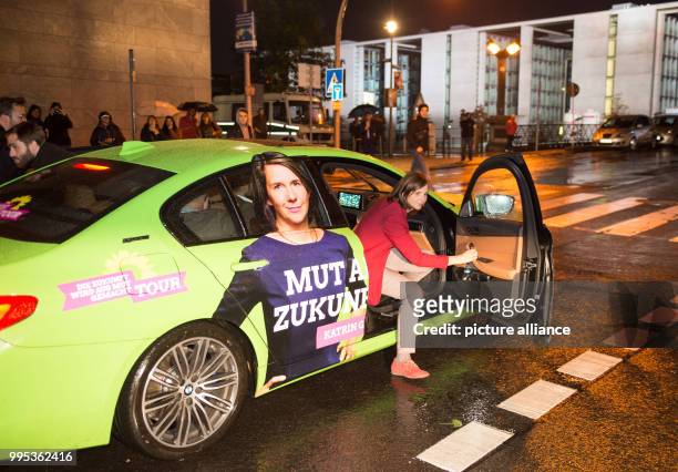 The top candidates of Buendnis 90/Die Gruenen , Katrin Goering-Eckardt, arrives at the capital city studio of the ARD to take a position on the...