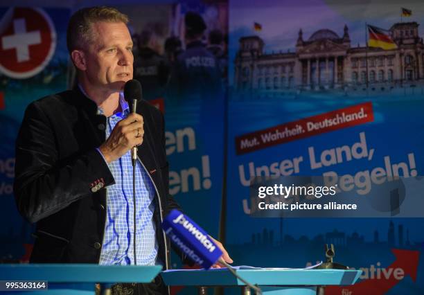 Petr Bystron, AfD state chairman in Bavaria, holds a speech on a election party of the Alternative for Germany after the publication of the first...