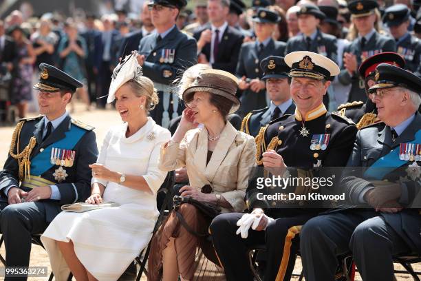Prince Edward, Earl of Wessex, Sophie, Countess of Wessex, Princess Anne, Princess Royal and Timothy Laurence attend the RAF 100 ceremony on Horse...