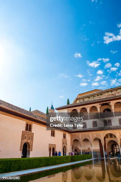 Early morning light on the Patio de los Arrayanes, Court of the Myrtles, at the Alhambra, a 13th century Moorish palace complex in Granada, Spain....