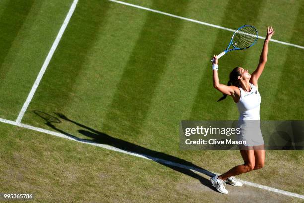 Julia Goerges of Germany serves against Kiki Bertens of the Netherlands during their Ladies' Singles Quarter-Finals match on day eight of the...