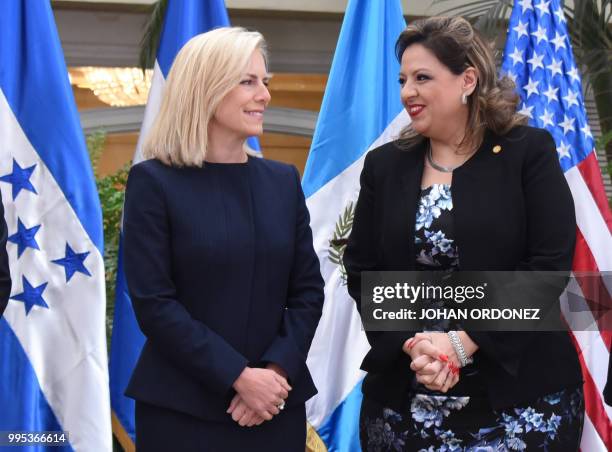Homeland Security Secretary Kirstjen Nielsen and Guatemalan Foreign Minister Sandra Joviel prepare for the family photo during a meeting with...