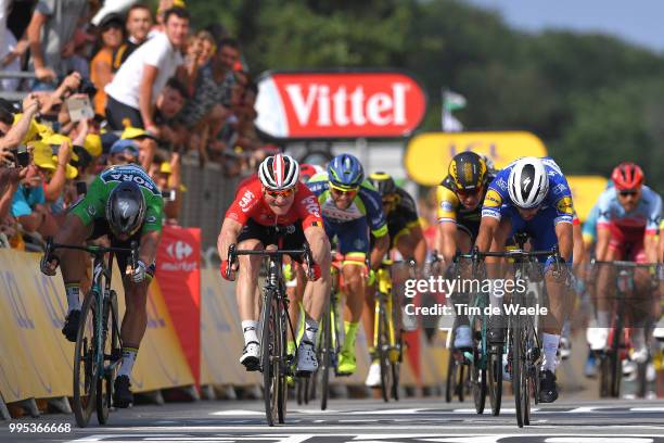 Arrival / Sprint / Fernando Gaviria of Colombia and Team Quick-Step Floors / Peter Sagan of Slovakia and Team Bora Hansgrohe Green Sprint Jersey /...