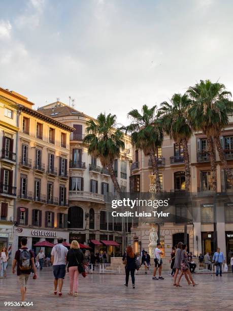 The Plaza de la Constitucion in the early evening, in Malaga, Andalusia, Spain.