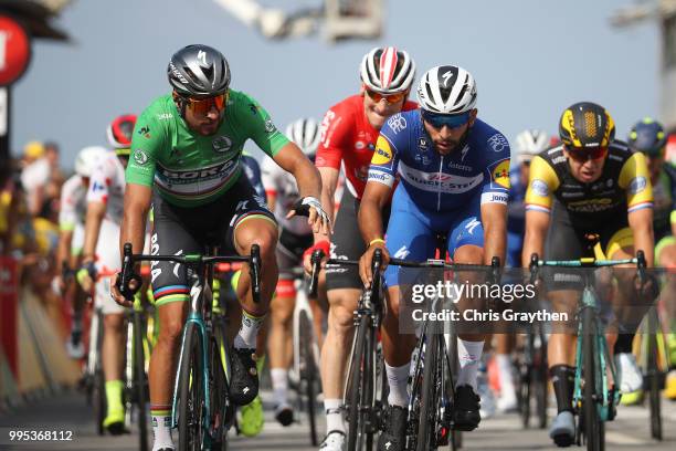 Arrival / Sprint / Fernando Gaviria of Colombia and Team Quick-Step Floors / Peter Sagan of Slovakia and Team Bora Hansgrohe Green Sprint Jersey /...